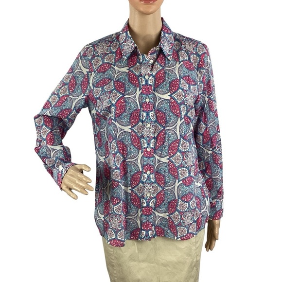 Talbots Tops - Talbots Petite Perfect Shirt Medallion Print Blue Pink Size MP